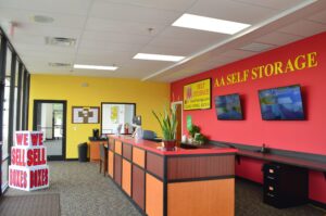 AA Self Storage office in Farmville VA with professional staff and customer service counter