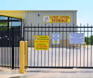 secure gated entry with electronic keypad access at the climate controlled storage facility in Oxford NC