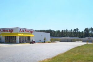 exterior of the AA Self Storage leasing office and secure drive up storage facility in Oxford NC