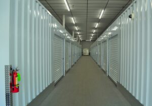 wide hallway with fire exit at aa self storage in raleigh, nc