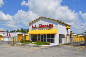exterior of the AA Self Storage leasing office and secure gated facility in Wilmington NC