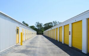 drive up self storage facility in Wilmington NC featuring wide aisles for easy moving truck access