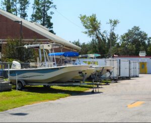 secure outdoor boat storage parking area at the AA Self Storage facility in Wilmington NC